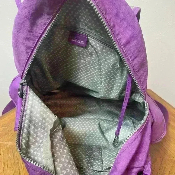 Kipling Small Medium Laptop Backpack Purple Drawstring Monkey Zip Magnetic - Picture 9 of 13